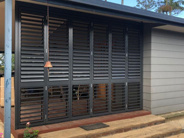 Black Shutter Window — Timber Tec Shutters In Ballina, NSW