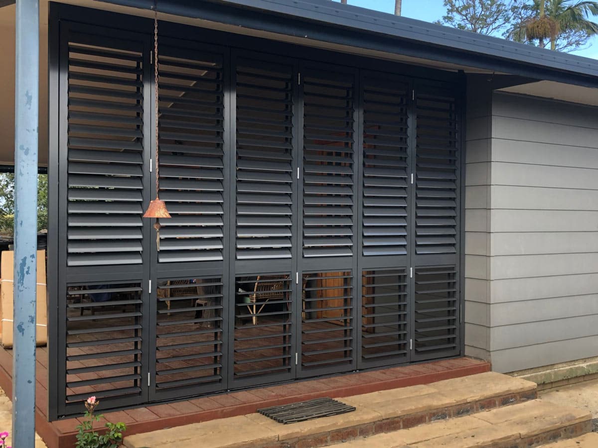 Black Shutter Window — Timber Tec Shutters In Ballina, NSW