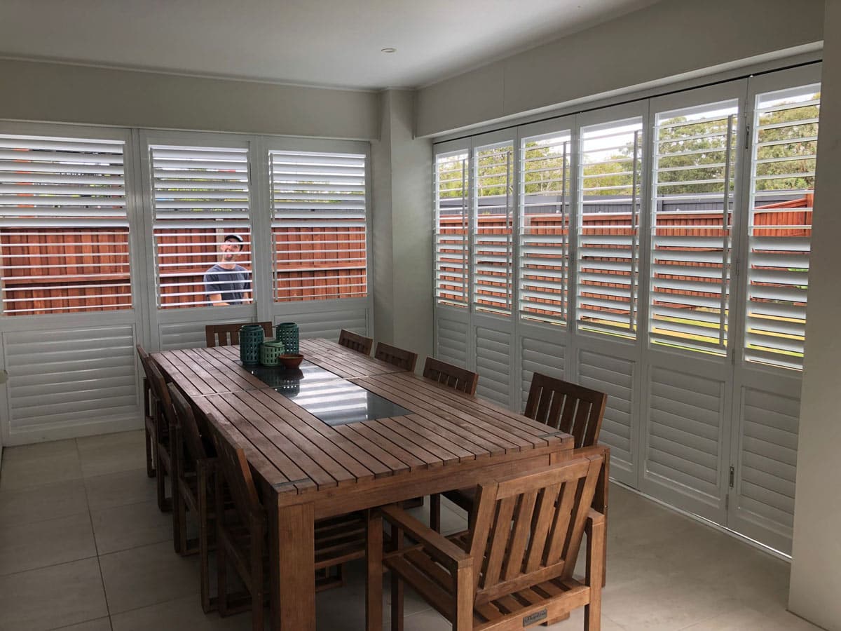 Outdoor Shutter With Tables And Chair — Timber Tec Shutters In Ballina, NSW