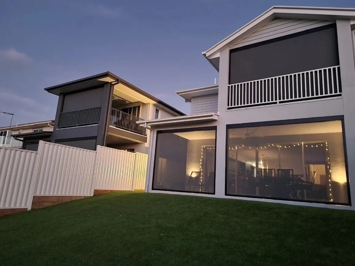 White Awnings closing the outdoor area — Timber Tec Shutters In Ballina, NSW