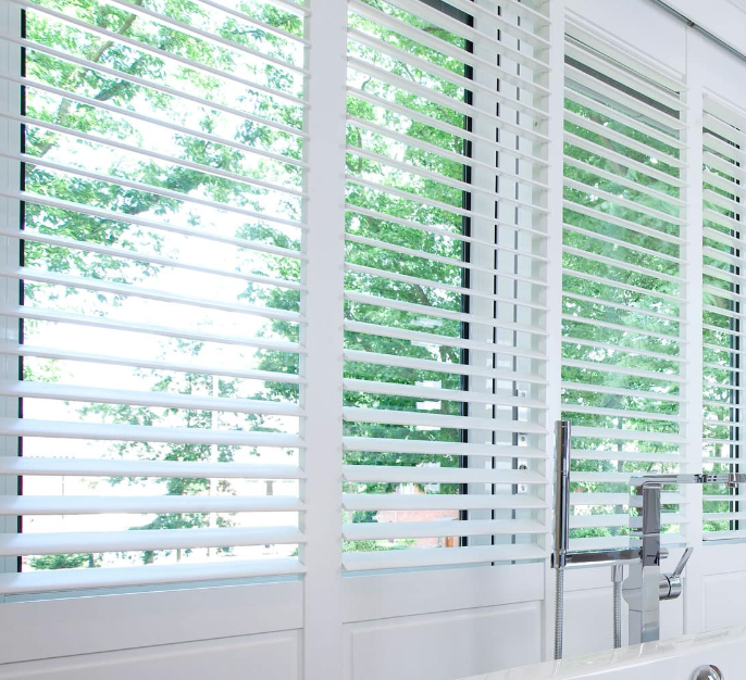 White Blinds in the Bathroom — Timber Tec Shutters In Ballina, NSW