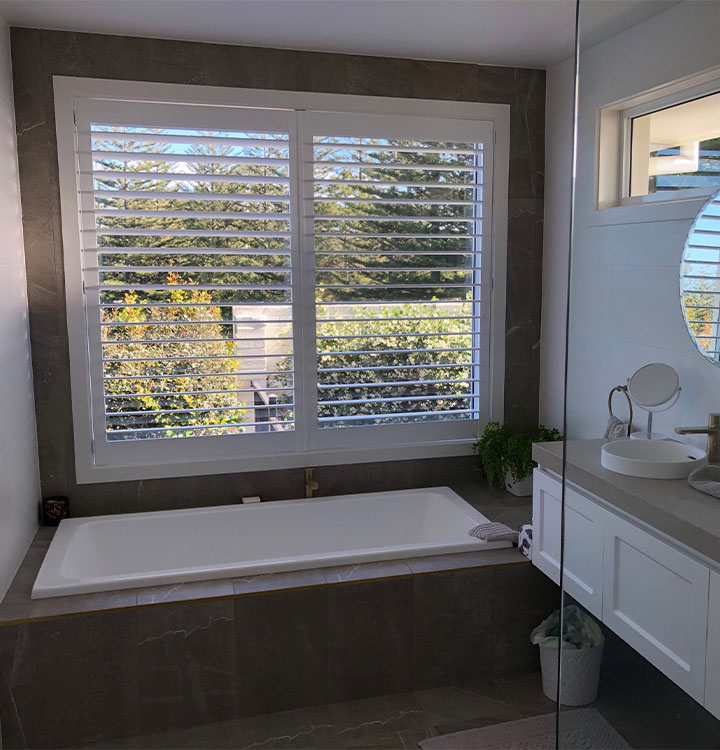 Plantation Shutters in the Bathroom — Timber Tec Shutters In Ballina, NSW