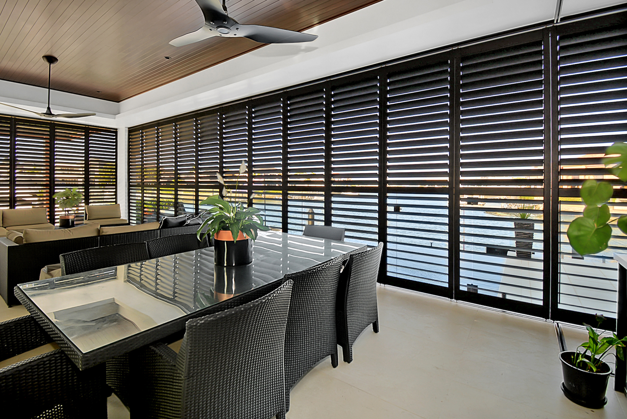Large Black External Shutters on the Side Windows — Timber Tec Shutters In Ballina, NSW