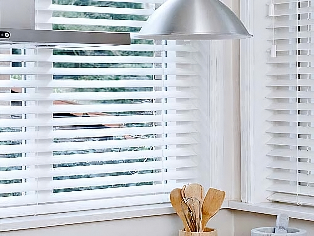 White Venetian Blinds in the Kitchen — Timber Tec Shutters In Ballina, NSW