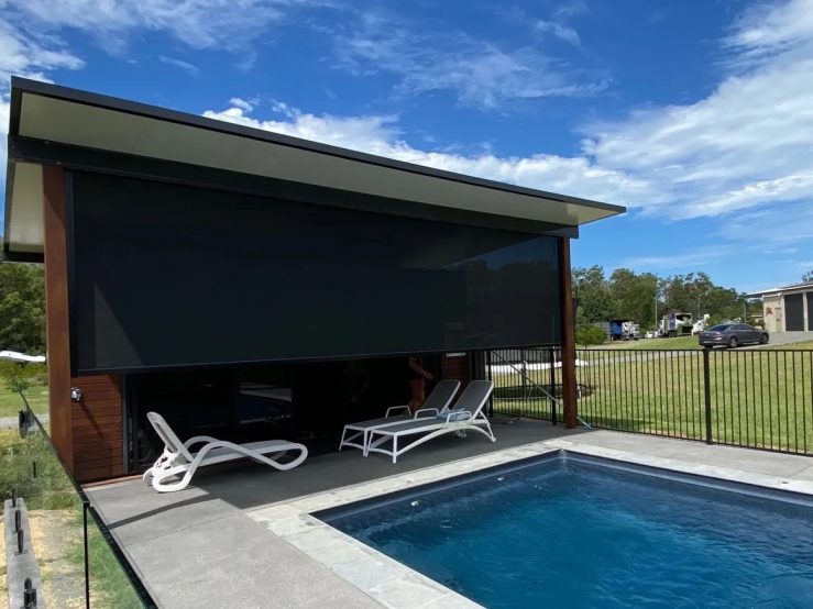 Black Awnings by the Pool House — Timber Tec Shutters In Ballina, NSW